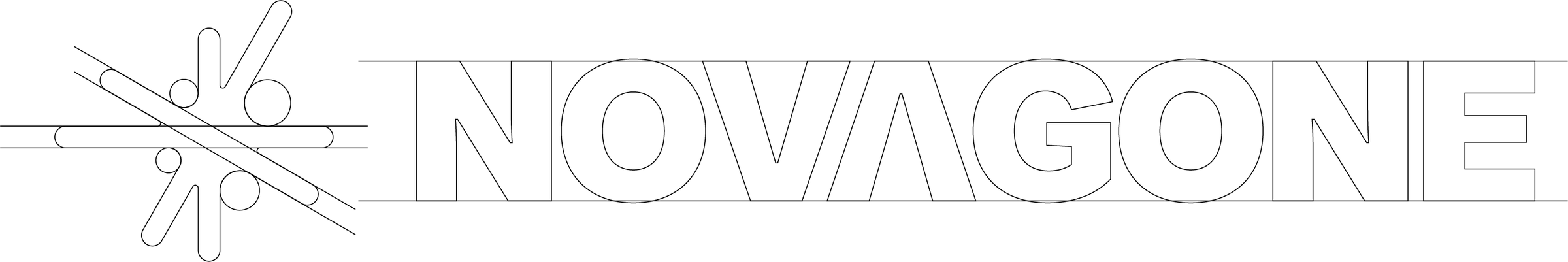 Construction du logotype Novagone : tracés, cercles et lignes de repère